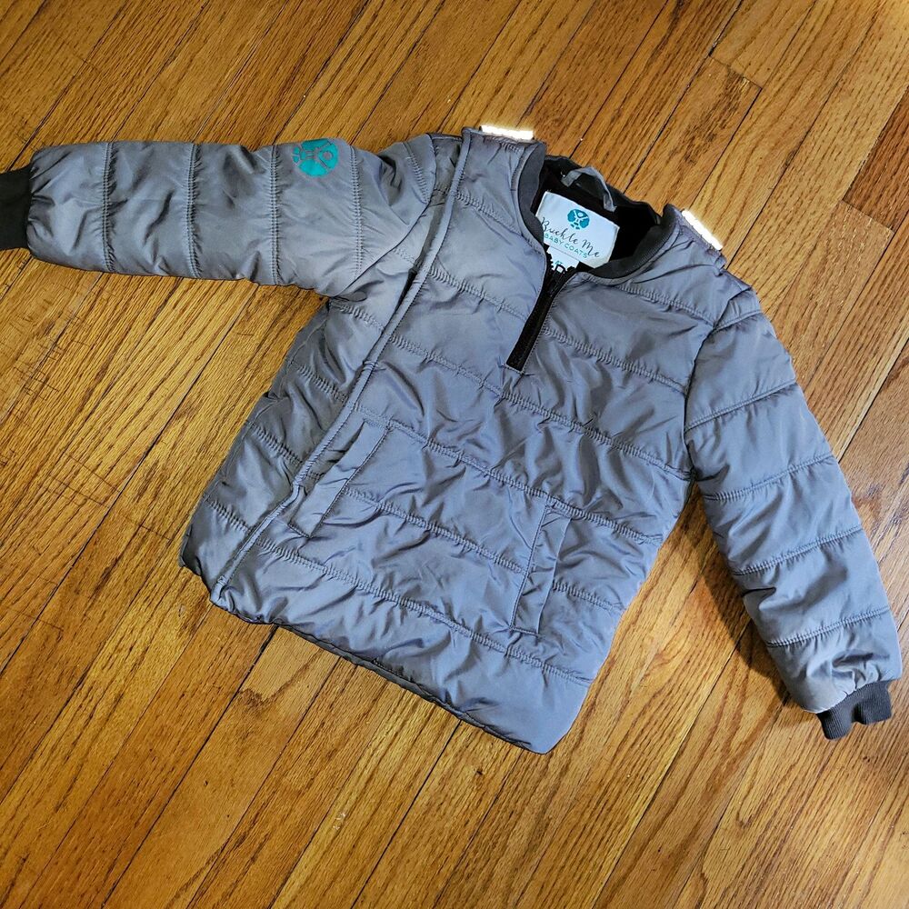 Buckle Me Baby Coats Gray Puffer Jacket 4T Full Zip Fleece Lined Pockets